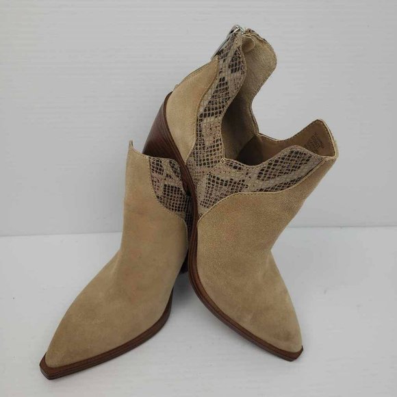 Vince Camuto Womens Gannilla Ankle Boots Brown Leather Zip Heel Snake Panel 6.5M - Picture 3 of 16